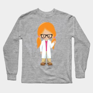 Science Girl, Scientist, Cute Girl, Orange Hair Long Sleeve T-Shirt